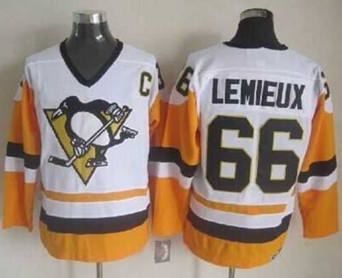 Penguins #66 Mario Lemieux White Black CCM Throwback Stitched NHL Jersey