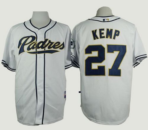 Padres #27 Matt Kemp White Cool Base Stitched Baseball Jersey