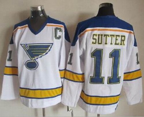Blues #11 Brian Sutter White Yellow CCM Throwback Stitched NHL Jersey