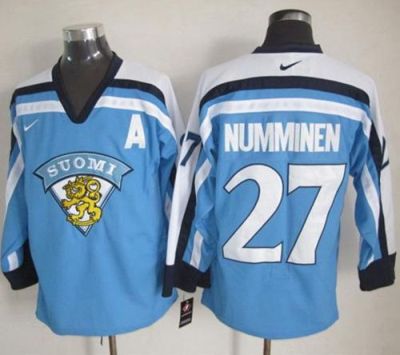 Jets #27 Teppo Numminen Light Blue Nike Throwback Stitched NHL Jersey