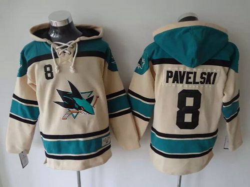 Sharks #8 Joe Pavelski Cream Sawyer Hooded Sweatshirt Stitched NHL Jersey