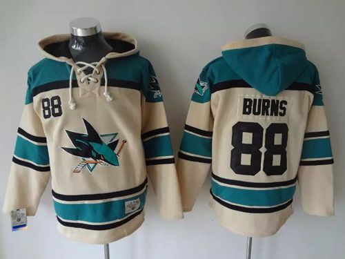 Sharks #88 Brent Burns Cream Sawyer Hooded Sweatshirt Stitched NHL Jersey