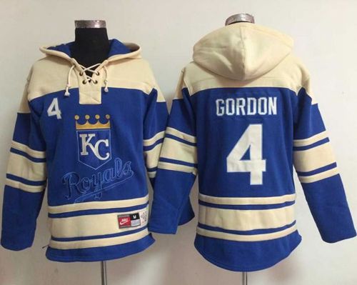 Royals #4 Alex Gordon Light Blue Sawyer Hooded Sweatshirt Baseball Hoodie