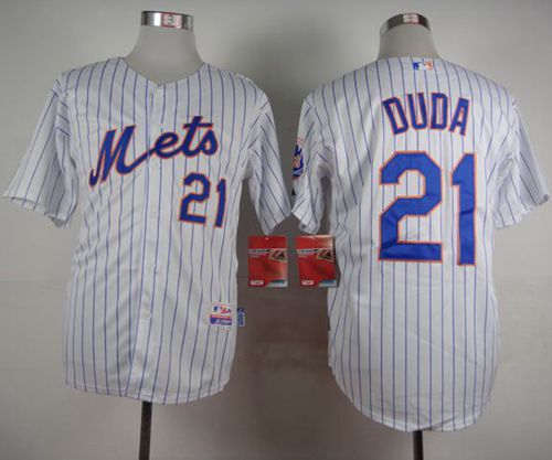 Mets #21 Lucas Duda White(Blue Strip) Home Cool Base Stitched Baseball Jersey