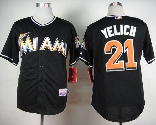 marlins #21 Christian Yelich Black Cool Base Stitched Baseball Jersey