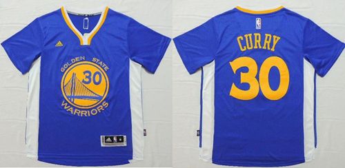 Warriors #30 Stephen Curry Blue Short Sleeve Stitched NBA Jersey