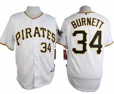 Pirates #34 A. J. Burnett White Cool Base Stitched Baseball Jersey