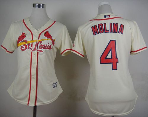 Women's Cardinals #4 Yadier Molina Cream Alternate Stitched Baseball Jersey