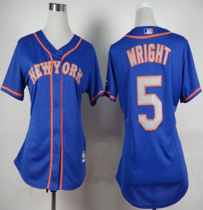 Women's Mets #5 David Wright Blue(Grey NO.) Alternate Road Stitched Baseball Jersey