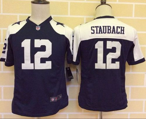 Youth Nike Cowboys #12 Roger Staubach Navy Blue Thanksgiving Throwback Stitched NFL Jersey