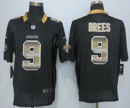 Nike Saints #9 Drew Brees Black Team Color Men's Stitched NFL Limited Strobe Jersey