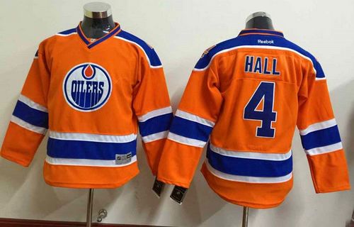Youth Oilers #4 Taylor Hall Orange Stitched NHL Jersey