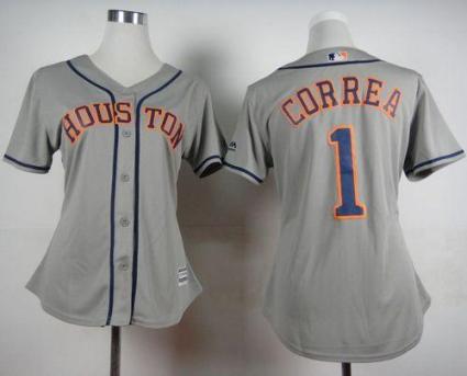 Women's Astros #1 Carlos Correa Grey Road Stitched Baseball Jersey