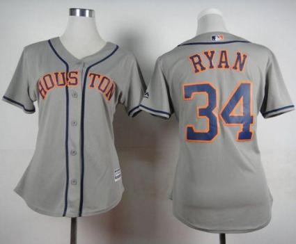 Women's Astros #34 Nolan Ryan Grey Road Stitched Baseball Jersey