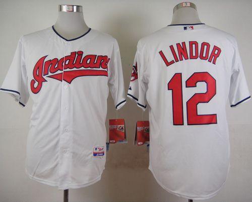 Indians #12 Francisco Lindor White Cool Base Stitched Baseball Jersey