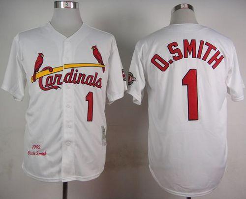 Mitchell And Ness 1992 Cardinals #1 Ozzie Smith White Stitched Baseball Jersey