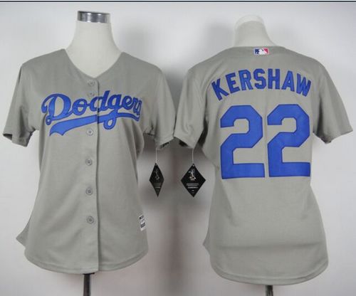 Women's Dodgers #22 Clayton Kershaw Grey Alternate Road Stitched Baseball Jersey
