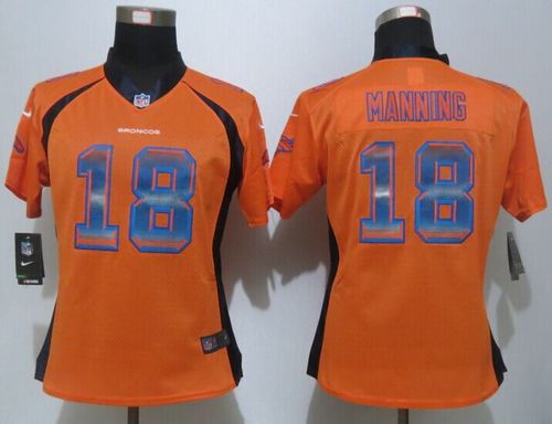 Women's Nike Broncos #18 Peyton Manning Orange Team Color Stitched NFL Elite Strobe Jersey
