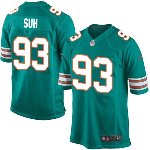 Youth Nike Dolphins #93 Ndamukong Suh Aqua Green Alternate Stitched NFL Elite Jersey