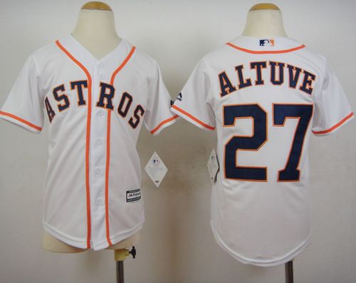 Youth Astros #27 Jose Altuve White Cool Base Stitched Baseball Jersey