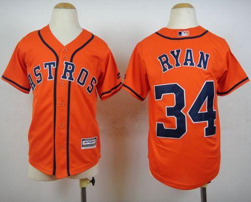 Youth Astros #34 Nolan Ryan Orange Cool Base Stitched Baseball Jersey