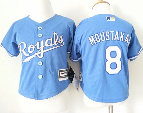 Toddler Royals #8 Mike Moustakas Light Blue Alternate 1 Cool Base Stitched Baseball Jersey