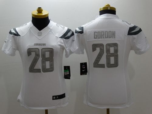 Women's Nike Chargers #28 Melvin Gordon White Stitched NFL Limited Platinum Jersey