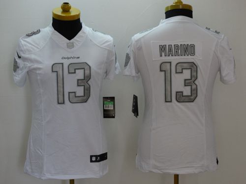 Women's Nike Dolphins #13 Dan Marino White Stitched NFL Limited Platinum Jersey
