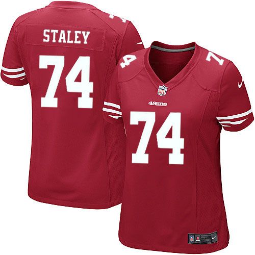 Women's Nike 49ers #74 Joe Staley Red Team Color Stitched NFL Elite Jersey