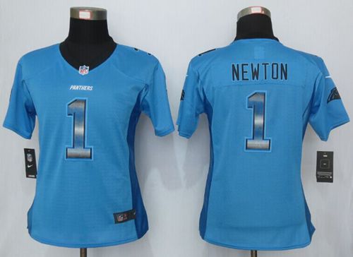 Women's Nike Panthers #1 Cam Newton Blue Alternate Stitched NFL Elite Strobe Jersey