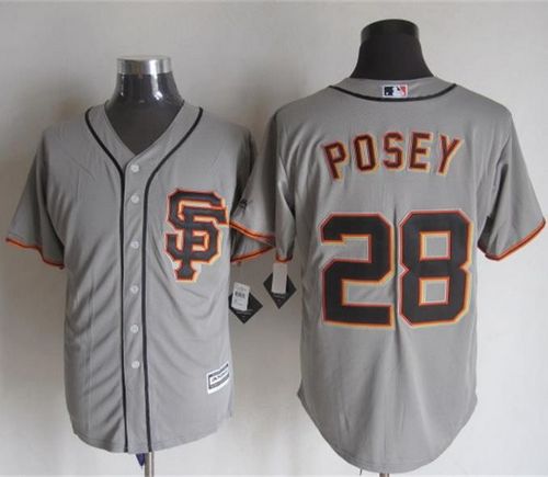 Giants #28 Buster Posey Grey Road 2 New Cool Base Stitched Baseball Jersey