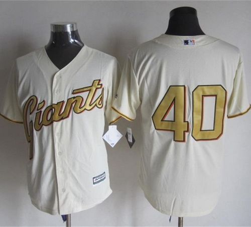 Giants #40 Madison Bumgarner Cream(Gold No.) New Cool Base Stitched Baseball Jersey