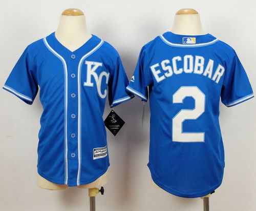 Youth Royals #2 Alcides Escobar Blue Alternate 2 Cool Base Stitched Baseball Jersey