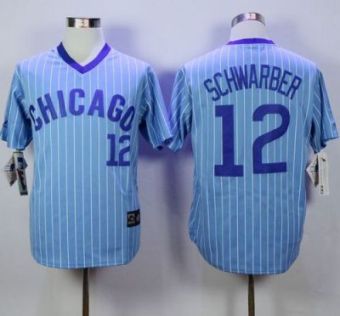 Chicago Cubs #12 Kyle Schwarber Blue(White Strip) Cooperstown Throwback Stitched MLB Jersey