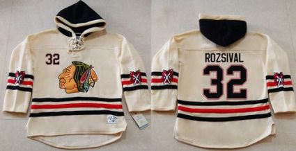 Chicago Blackhawks #32 Michal Rozsival Cream Heavyweight Pullover Hoodie Stitched NHL Jersey