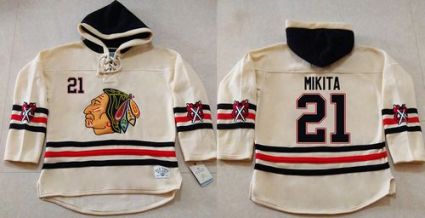 Chicago Blackhawks #21 Stan Mikita Cream Heavyweight Pullover Hoodie Stitched NHL Jersey