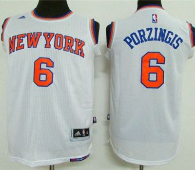 Youth New York Knicks #6 Kristaps Porzingis White Stitched NBA Jersey