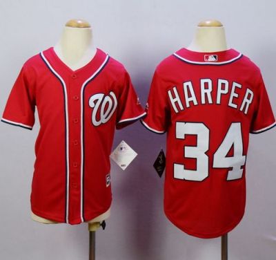 Youth Washington Nationals #34 Bryce Harper Red Cool Base Stitched MLB Jersey