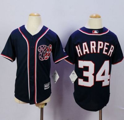 Youth Washington Nationals #34 Bryce Harper Blue Cool Base Stitched MLB Jersey