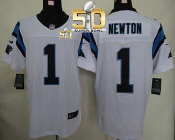 Nike Carolina Panthers #1 Cam Newton White Super Bowl 50 Men's Stitched NFL Elite Jersey