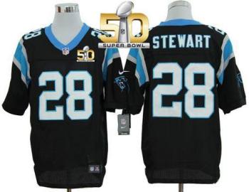 Nike Carolina Panthers #28 Jonathan Stewart Black Team Color Super Bowl 50 Men's Stitched NFL Elite Jersey