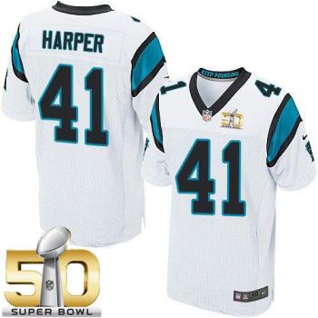 Nike Carolina Panthers #41 Roman Harper White Super Bowl 50 Men's Stitched NFL Elite Jersey