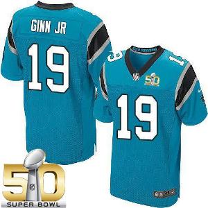 Nike Carolina Panthers #19 Ted Ginn Jr Blue Alternate Super Bowl 50 Men's Stitched NFL Elite Jersey
