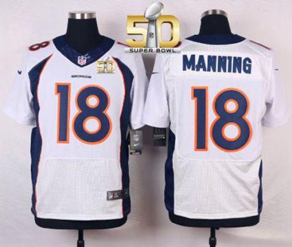 Nike Denver Broncos #18 Peyton Manning White Super Bowl 50 Men's Stitched NFL New Elite Jersey