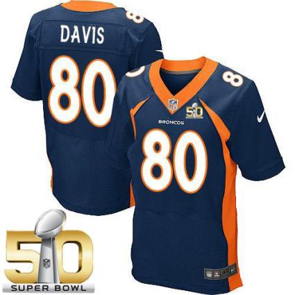 Nike Denver Broncos #80 Vernon Davis Navy Blue Alternate Super Bowl 50 Men's Stitched NFL New Elite Jersey