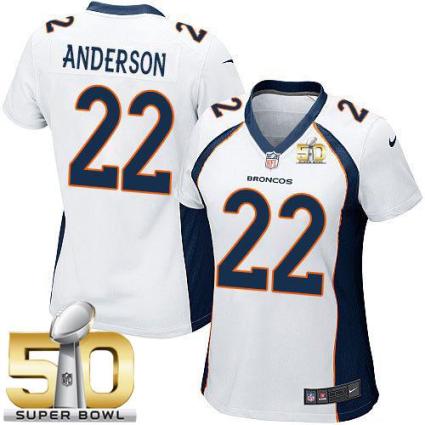 Women Nike Broncos #22 C.J. Anderson White Super Bowl 50 NFL New Elite Jersey