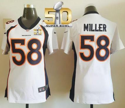 Women Nike Broncos #58 Von Miller White Super Bowl 50 Stitched NFL Elite Jersey
