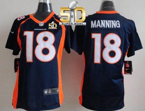 Women Nike Broncos #18 Peyton Manning Blue Alternate Super Bowl 50 NFL New Elite Jersey