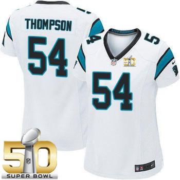 Women Nike Panthers #54 Shaq Thompson White Super Bowl 50 Stitched NFL Elite Jersey