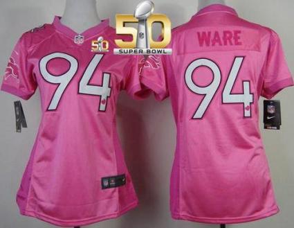 Women Nike Broncos #94 DeMarcus Ware Pink New Super Bowl 50 Be Luv'd Stitched NFL Elite Jersey
